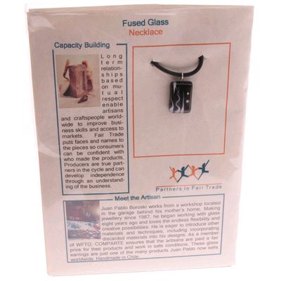 Fair Trade Carded Rectangular Fused Glass Necklace - Black and White » £8.99 - Fair Trade Jewellery
