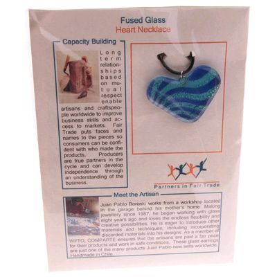 Fair Trade Carded Heart Fused Glass Necklace - Blue Waves » £9.99 - Fair Trade Jewellery