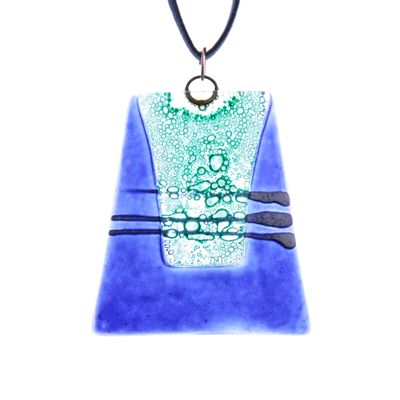 Fair Trade Trapezium Fused Glass Necklace -Dark Blue/Green » £7.99 - Fair Trade Jewellery
