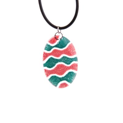 Fair Trade Oval Fused Glass Necklace - Red/Turquoise Waves » £8.50 - Fair Trade Jewellery