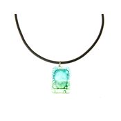 Small Rectangular Fused Glass Necklace - Blue and Green
