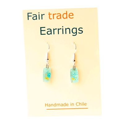 Fair Trade Small Rectangular Fused Glass Earrings - Blue Flower » £5.49 - Fair Trade Jewellery