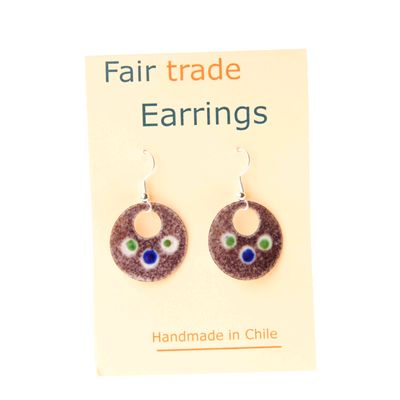 Fair Trade Round Enamel Copper Earrings - Purple Spots » £6.49 - Fair Trade Jewellery