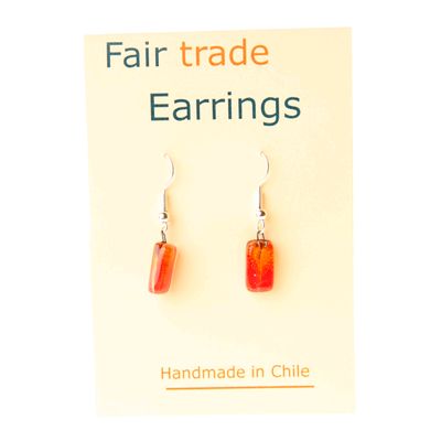 Fair Trade Small Rectangular Fused Glass Earrings - Red » £5.49 - Fair Trade Jewellery