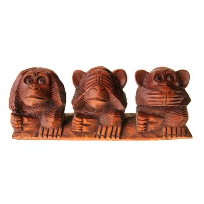 Fair Trade Three Wise Monkeys on Plinth » £21.99 - Fair Trade Wooden Carvings