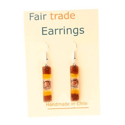 Fair Trade Large Rectangular Fused Glass Earrings - Coffee Stripe » £5.99 - Fair Trade Jewellery