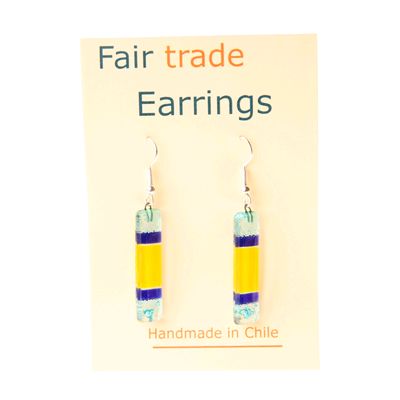 Fair Trade Large Rectangular Fused Glass Earrings - Blue Stripe » £5.99 - Fair Trade Jewellery