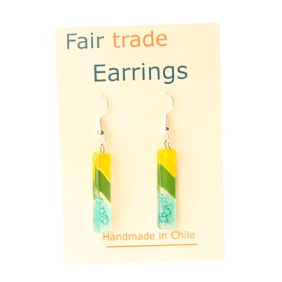 Fair Trade Large Rectangular Fused Glass Earrings - Green Stripe » £5.99 - Fair Trade Jewellery
