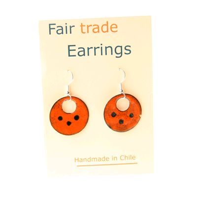 Fair Trade Round Enamel Copper Earrings - Orange » £6.49 - Fair Trade Jewellery
